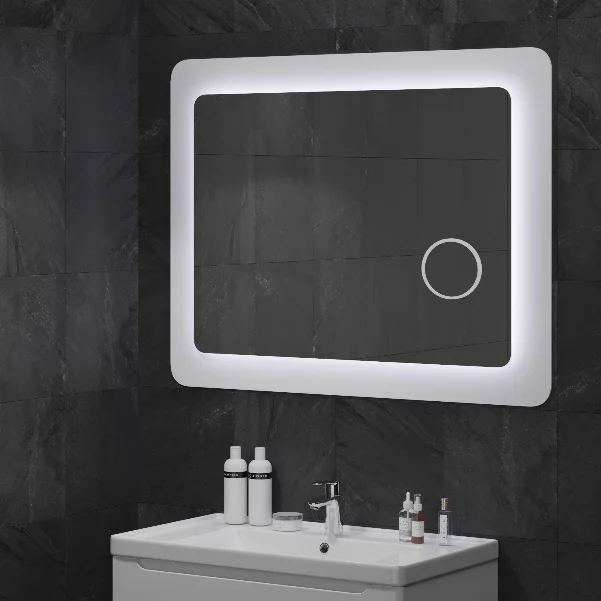 Дзеркало Sanwerk Ультра Космо Zoom 98x83 см, біле, з лінзою, з LED підсвіткою