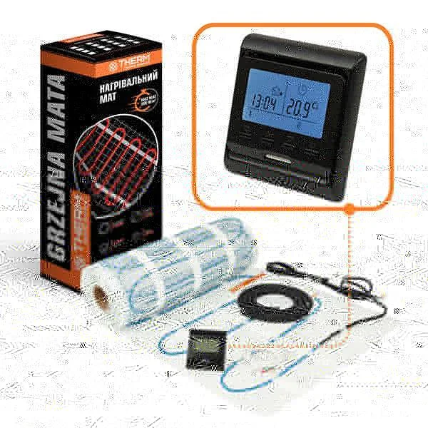 Комплект теплого пола Therm FEP-200 - 10,0 м² (с черным программируемым терморегулятором)