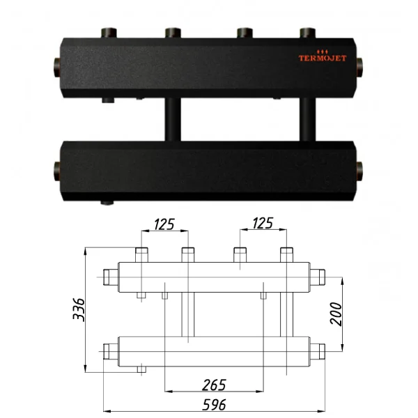 Колектор для котельні Termojet К22В125(150) Ø 1"×1" - 2+1 контурів (в ізоляції)