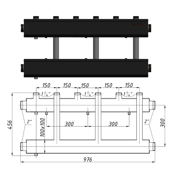 Коллектор для котельной Termojet К32В150(300) Ø 1-1/4"×2" - 3+1 контуров (в изоляции)