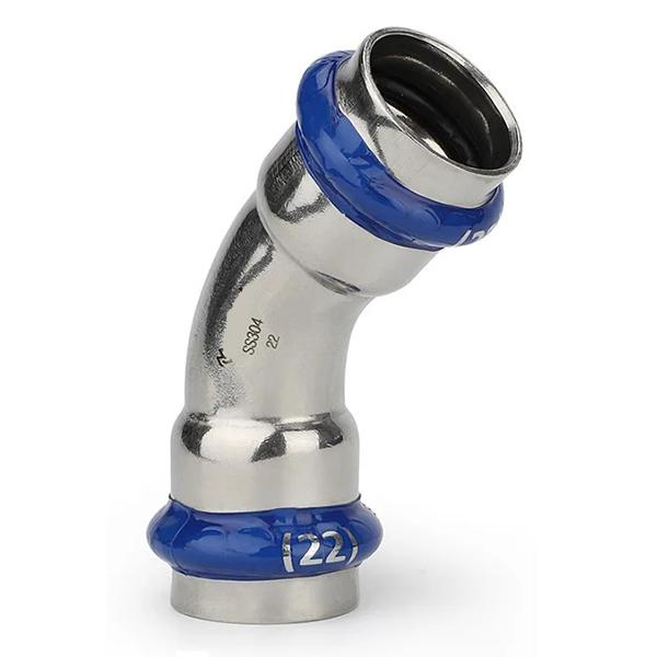 Коліно прес нержавійка (2 муфти) ASG Inox Press Ø 76.1/45° мм