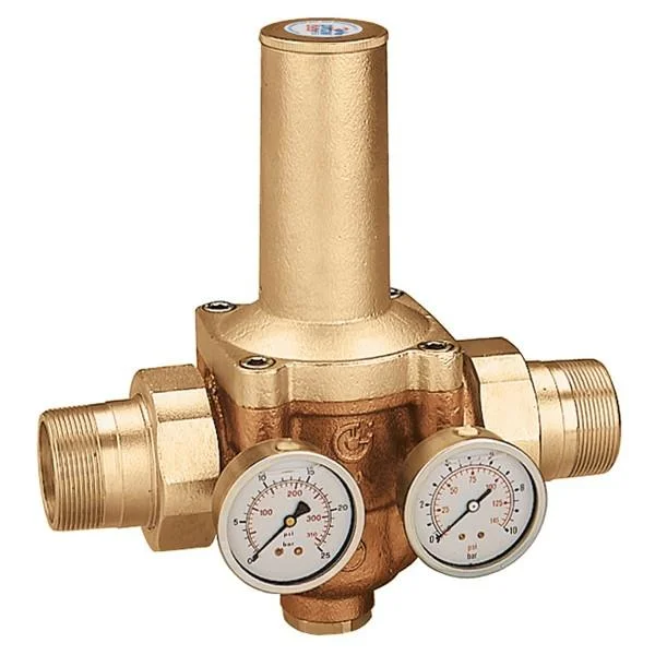 Редуктор тиску CALEFFI Ø 1-1/2" з американками, двома отворами для манометрів