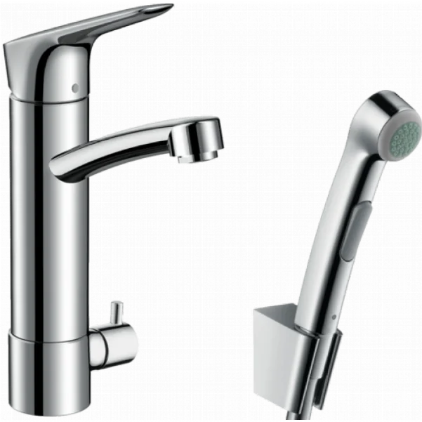 Змішувач для умивальника Hansgrohe Logis, з ручним душем та душовим шлангом