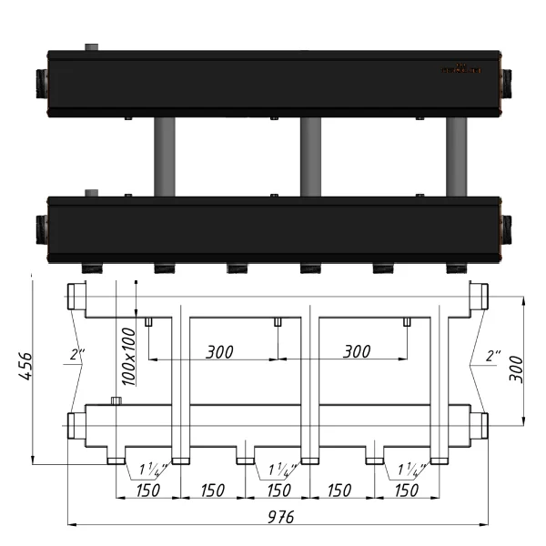 Коллектор для котельной Termojet К32Н150(300) Ø 1-1/4"×2" - 3+1 контуров (в изоляции)