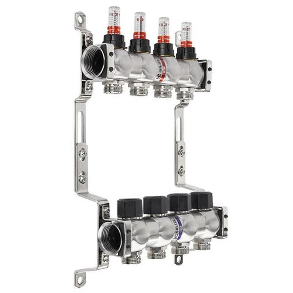 Колекторна група нержавійка Raftec Ø 1"×3/4" EK - 2 контури (з витратомірами)
