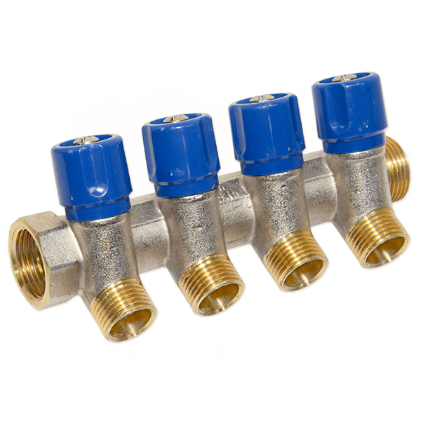 Коллектор с вентилями Bianchi Ø 3/4"×1/2" - 4 контура, I=36 мм (blue/синий)