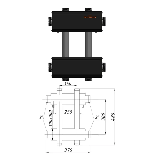 Коллектор для котельной Termojet К22ВН150(300) Ø 1-1/4"×2" - 2+1 контуров (в изоляции)