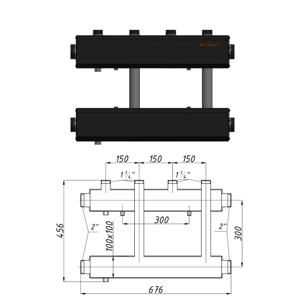 Коллектор для котельной Termojet К22В150(300) Ø 1-1/4"×2" - 2+1 контуров (в изоляции)