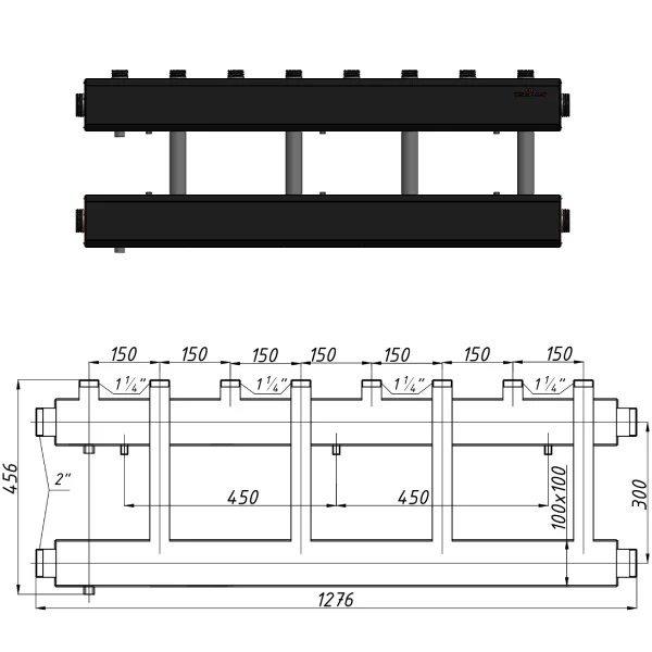 Коллектор для котельной Termojet К42В150(300) Ø 1-1/4"×2" - 4+1 контуров (в изоляции)