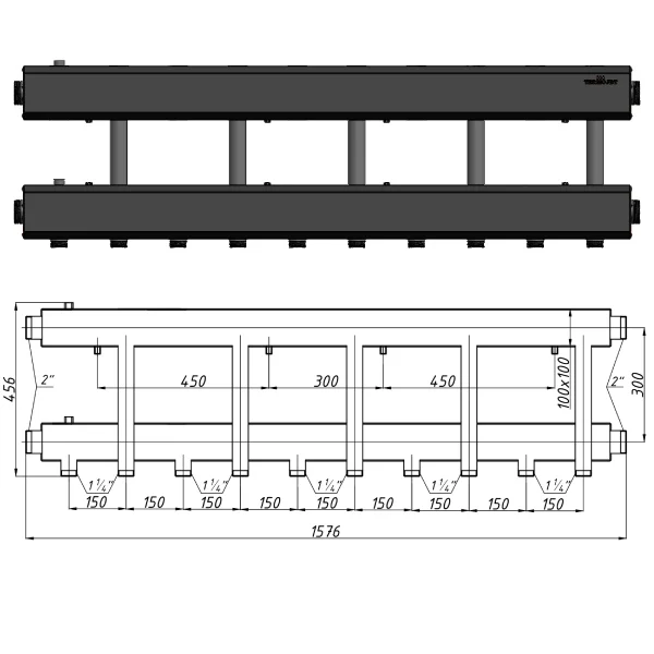 Коллектор для котельной Termojet К52Н150(300) Ø 1-1/4"×2" - 5+1 контуров (в изоляции)