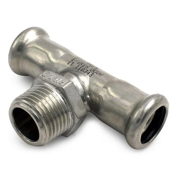 Трійник прес нержавійка RM Inox PRES Ø 15×1/2"×15 мм, зовнішня різьба