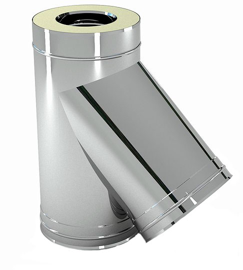 Тройник для дымохода сэндвич Ø 130×200/45° мм (нерж.- нерж. сталь 0,8 мм AISI)