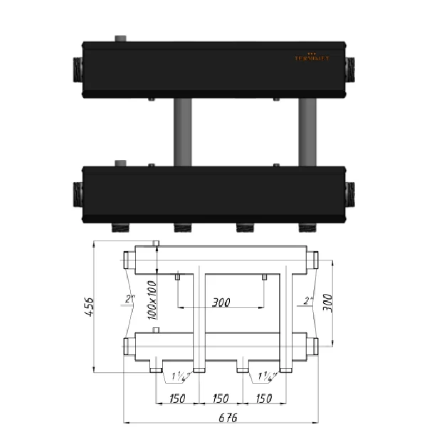 Коллектор для котельной Termojet К22Н150(300) Ø 1-1/4"×2" - 2+1 контуров (в изоляции)
