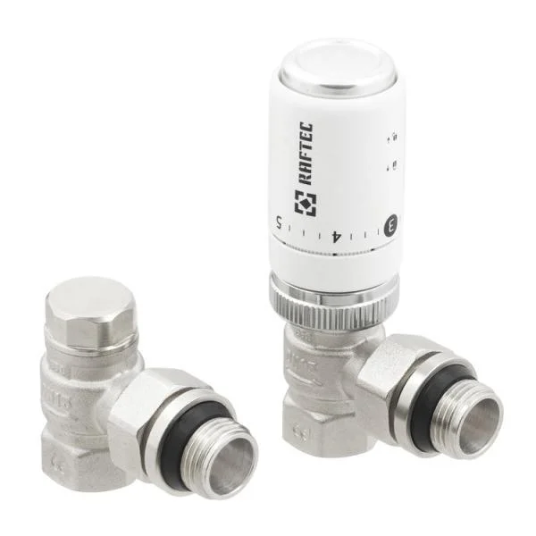 Комплект радіаторних кранів Raftec Ø 1/2" кутовий, з термоголовкою M30×1.5