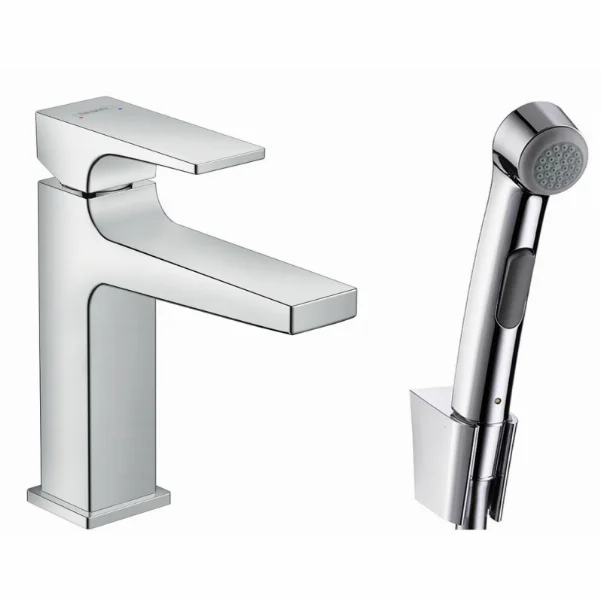 Смеситель Hansgrohe Metropol для раковины с гигиеническим душем и сливным клапаном Push-Open 32522000