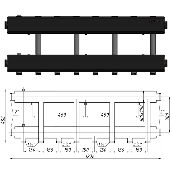 Коллектор для котельной Termojet К42Н150(300) Ø 1-1/4"×2" - 4+1 контуров (в изоляции)