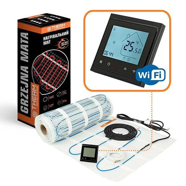 Комплект тепла підлога Therm FEP-200 - 15,0 м² (з чорним програмованим Wi-Fi терморегулятором)