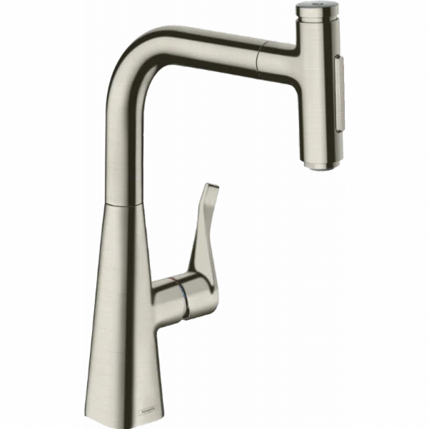 Змішувач для кухонної мийки Hansgrohe Metris Select M71 з висувним виливом, під сталь