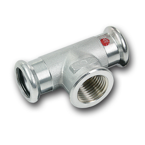 Трійник прес оцинковка SANHA Press Therm 15×1/2"×15 мм, з внутрішньою різьбою (код. 24130g)
