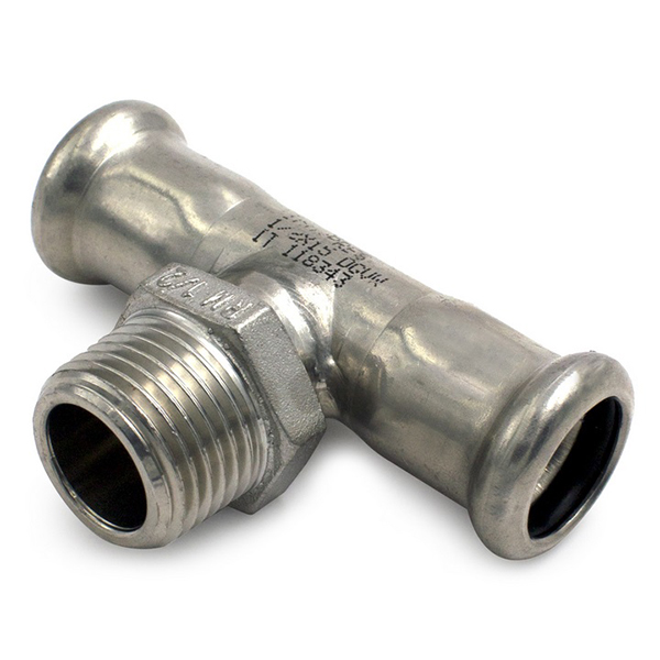 Трійник прес нержавійка RM Inox PRES Ø 15×1/2"×15 мм, зовнішня різьба