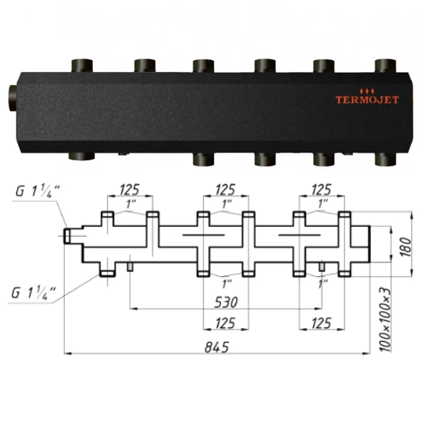 Колектор для котельні Termojet К31В125 Ø 1-1/4"×1" - 3+2 контурів (в ізоляції)