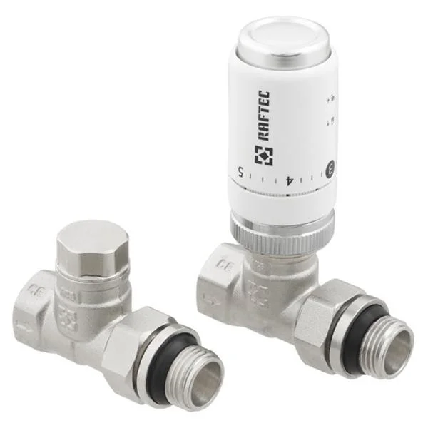 Комплект радіаторних кранів Raftec Ø 1/2" прямий, з термоголовкою M30×1.5