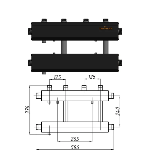 Колектор для котельні Termojet К22В125(240) Ø 1-1/2"×1" - 2+1 контури (в ізоляції)