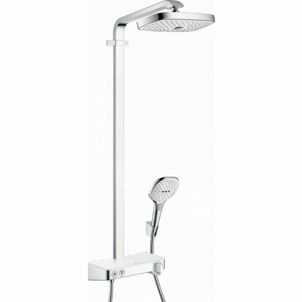 Душова система з термостатом Hansgrohe Raindance Select E 300 2jet Showerpipe, колір: білий/хром