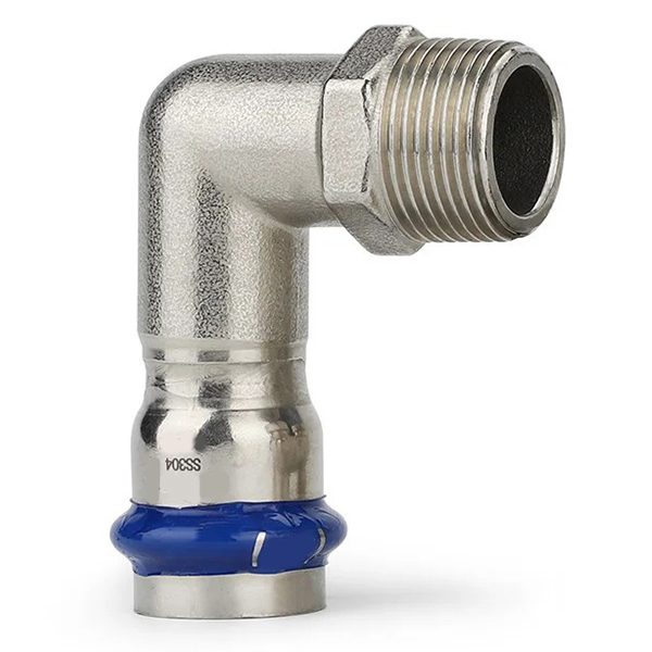 Коліно коротке прес нержавійка ASG Inox Press Ø 28×3/4" зовнішня різьба