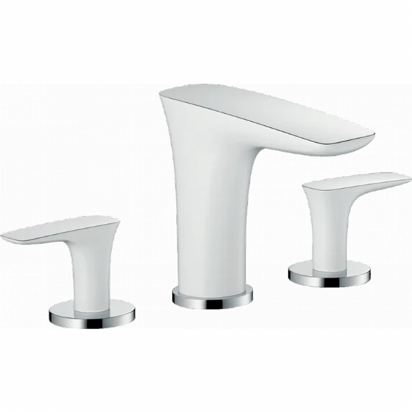 Змішувач Hansgrohe PuraVida для раковини на 3 отвори зі зливним клапаном Push-Open, білий/хром 15073400