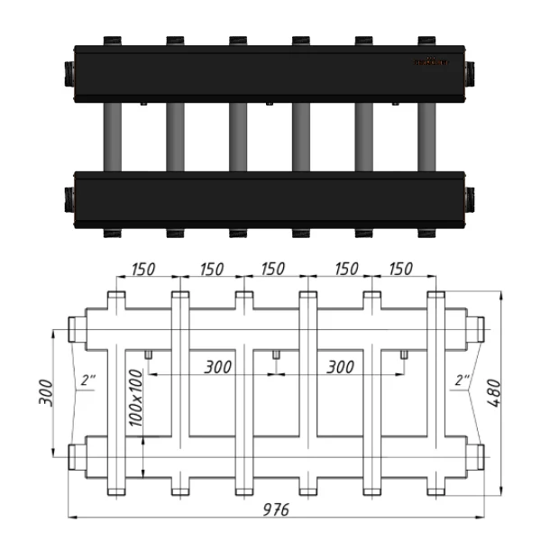 Колектор для котельні Termojet К62ВН150(300) Ø 1-1/4"×2" - 6+1 контурів (в ізоляції)