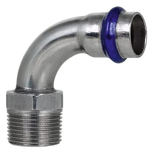 Коліно довге прес нержавійка ASG Inox Press Ø 15×1/2" зовнішня різьба