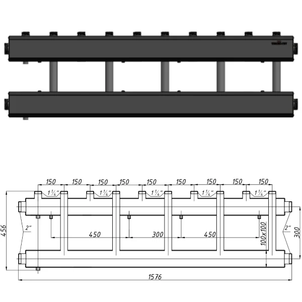 Коллектор для котельной Termojet К52В150(300) Ø 1-1/4"×2" - 5+1 контуров (в изоляции)