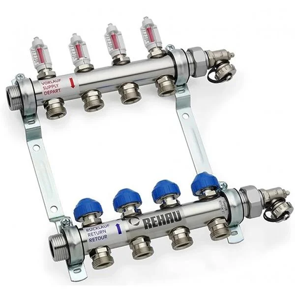 Коллектор нержавейка REHAU HKV-D 1"х3/4" - 6 контуров (с расходомерами)