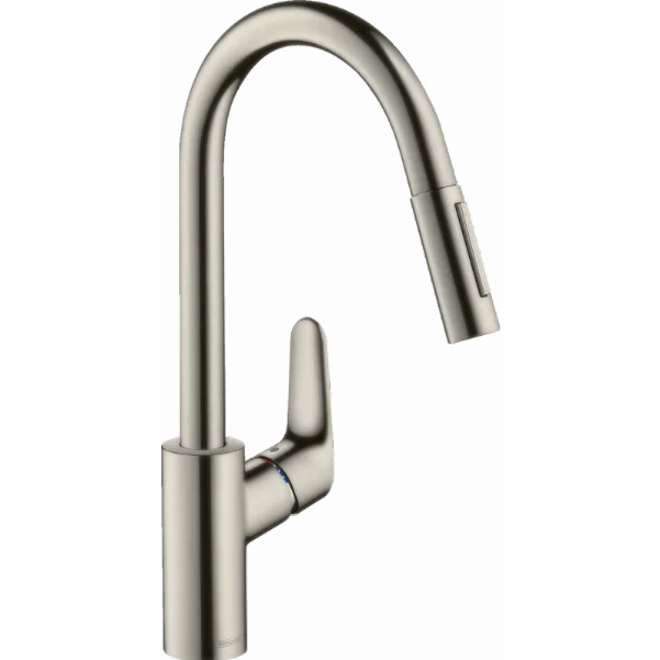 Змішувач для кухонної мийки Hansgrohe Focus M41 з висувним виливом, під сталь